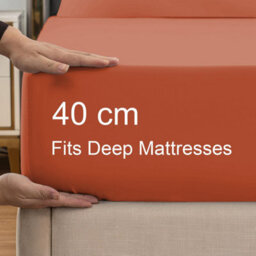 "Ameha Fitted Sheet 40 Cm Extra Deep Pocket Bed Sheet Elastic Corners Soft Microfiber Fitted Sheet 16"" (Rust, Super King 180X200Cm)" - thumbnail 3