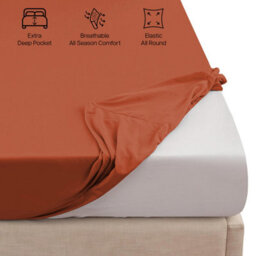 "Ameha Fitted Sheet 40 Cm Extra Deep Pocket Bed Sheet Elastic Corners Soft Microfiber Fitted Sheet 16"" (Rust, Super King 180X200Cm)" - thumbnail 4