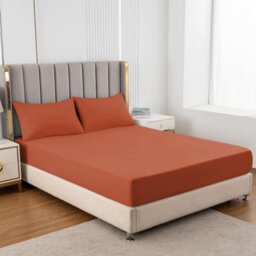 "Ameha Fitted Sheet 40 Cm Extra Deep Pocket Bed Sheet Elastic Corners Soft Microfiber Fitted Sheet 16"" (Rust, Super King 180X200Cm)" - thumbnail 2