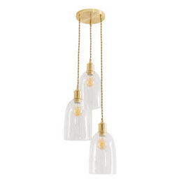 Valuelights Kira Glass Cloche Dome 3 Drop Cluster Brushed Gold Ceiling Pendant Light - thumbnail 2