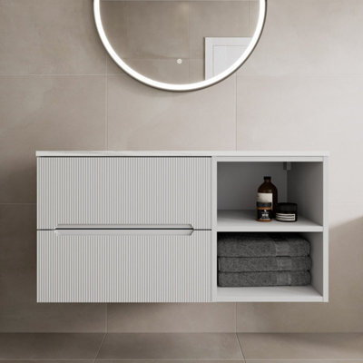 Aveli 1000mm Bathroom Vanity Unit Countertop Wall Hung Drawer Units & Shelves White