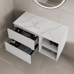 Aveli 1000mm Bathroom Vanity Unit Countertop Wall Hung Drawer Units & Shelves White - thumbnail 3