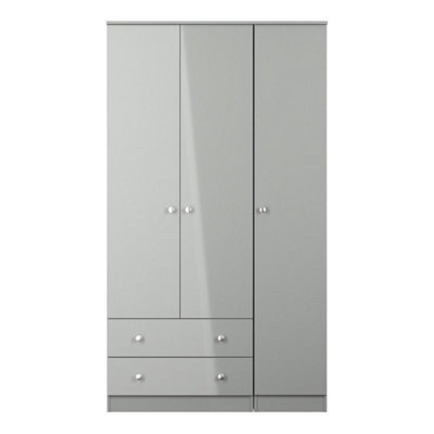 Portland Tall Triple 2 Drawer Wardrobe In Uniform Grey & Dusk Grey (Ready Assembled) - image 1