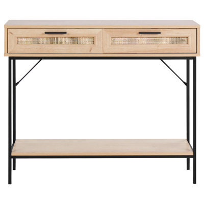 Wyld And Coco Brand Rattan Console Table Brown 100 X 29 Cm With Shelf And 2 Drawers - image 1