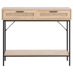 Wyld And Coco Brand Rattan Console Table Brown 100 X 29 Cm With Shelf And 2 Drawers - thumbnail 1