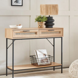 Wyld And Coco Brand Rattan Console Table Brown 100 X 29 Cm With Shelf And 2 Drawers - thumbnail 2