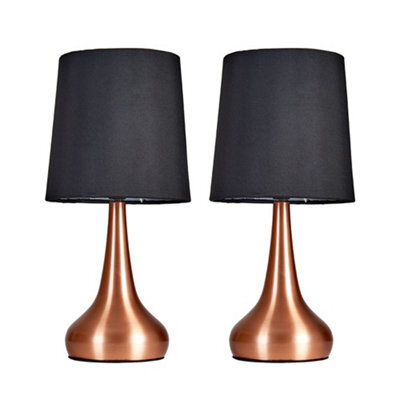 Valuelights Teardrop Pair Of Copper Touch Table Lamps With Black Shade - image 1