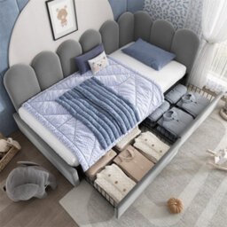 Abrihome Velvet Kids' Daybed With Storage Drawer, 3Ft Single Sofa Bed For Children & Adults (90X190Cm), Wood Slat Support, Grey