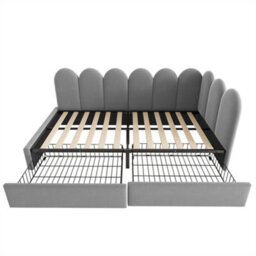 Abrihome Velvet Kids' Daybed With Storage Drawer, 3Ft Single Sofa Bed For Children & Adults (90X190Cm), Wood Slat Support, Grey - thumbnail 6