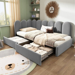 Abrihome Velvet Kids' Daybed With Storage Drawer, 3Ft Single Sofa Bed For Children & Adults (90X190Cm), Wood Slat Support, Grey - thumbnail 8