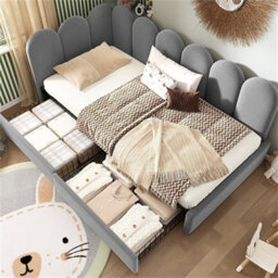 Abrihome Velvet Kids' Daybed With Storage Drawer, 3Ft Single Sofa Bed For Children & Adults (90X190Cm), Wood Slat Support, Grey - thumbnail 9