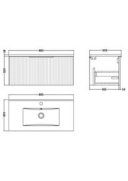 Hudson Reed Fluted Wall Hung 1-Drawer Vanity And Minimalist Basin, Contemporary Sink Vanity Unit, Satin Green, 800mm - thumbnail 7