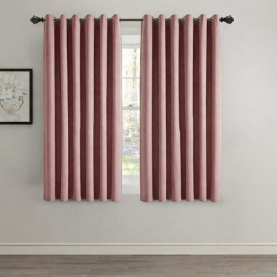 Aspire Homeware Blush Pink Linen 100% Blackout Curtain Thermal Insulated Eyelet Curtain Pair (W)168Cm X (D)137Cm With Tie Back - image 1