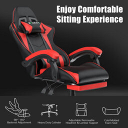 Onemill Ergonomic Gaming Chair With With Footrest, Height-Adjustable Office & Computer Chair(Black-Red) - thumbnail 3