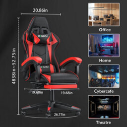 Onemill Ergonomic Gaming Chair With With Footrest, Height-Adjustable Office & Computer Chair(Black-Red) - thumbnail 7