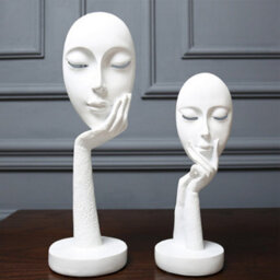 Darphe White Abstract Resin Woman Face Statue Decoration Home Mask Ornaments - thumbnail 2
