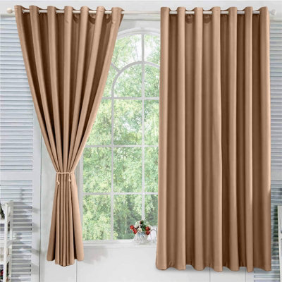 Oxford Homeware Plain Beige 230Gsm Blackout Curtain Thermal Insulated Eyelet For Living Room Curtain Pair (W)168Cm X (L)183Cm - image 1