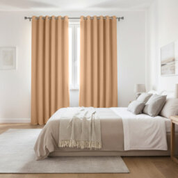 Oxford Homeware Plain Beige 230Gsm Blackout Curtain Thermal Insulated Eyelet For Living Room Curtain Pair (W)168Cm X (L)183Cm - thumbnail 9