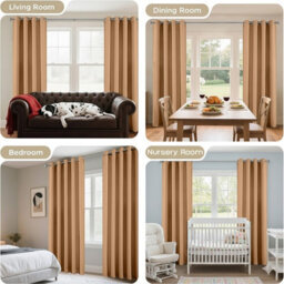 Oxford Homeware Plain Beige 230Gsm Blackout Curtain Thermal Insulated Eyelet For Living Room Curtain Pair (W)168Cm X (L)183Cm - thumbnail 6
