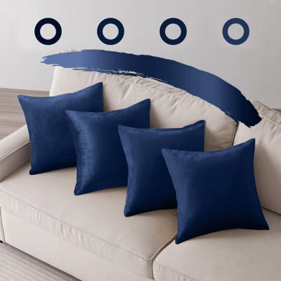 Ameha Navy Blue Plain Velvet Cushion Covers, 18X18 Inch, Pack Of 4, Breathable & Hypoallergenic With Hidden Zip Closure - image 1