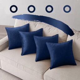 Ameha Navy Blue Plain Velvet Cushion Covers, 18X18 Inch, Pack Of 4, Breathable & Hypoallergenic With Hidden Zip Closure - thumbnail 1