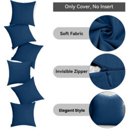 Ameha Navy Blue Plain Velvet Cushion Covers, 18X18 Inch, Pack Of 4, Breathable & Hypoallergenic With Hidden Zip Closure - thumbnail 5
