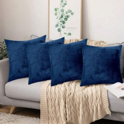 Ameha Navy Blue Plain Velvet Cushion Covers, 18X18 Inch, Pack Of 4, Breathable & Hypoallergenic With Hidden Zip Closure - thumbnail 6