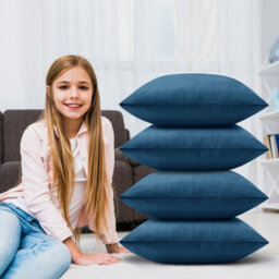 Ameha Navy Blue Plain Velvet Cushion Covers, 18X18 Inch, Pack Of 4, Breathable & Hypoallergenic With Hidden Zip Closure - thumbnail 3