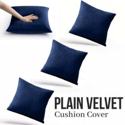 Ameha Navy Blue Plain Velvet Cushion Covers, 18X18 Inch, Pack Of 4, Breathable & Hypoallergenic With Hidden Zip Closure - thumbnail 4