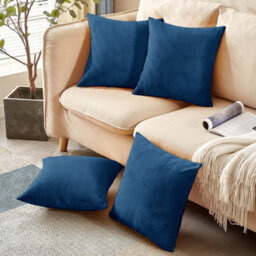Ameha Navy Blue Plain Velvet Cushion Covers, 18X18 Inch, Pack Of 4, Breathable & Hypoallergenic With Hidden Zip Closure - thumbnail 9