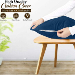 Ameha Navy Blue Plain Velvet Cushion Covers, 18X18 Inch, Pack Of 4, Breathable & Hypoallergenic With Hidden Zip Closure - thumbnail 7