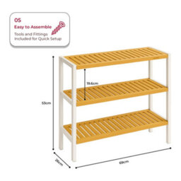 Innoteck 3 Tier Bamboo Shoe Rack White And Bamboo Holds 12 Pairs Freestanding 69.5W X 26D X 53H Cm - thumbnail 5