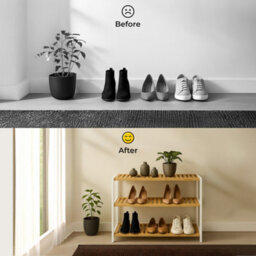 Innoteck 3 Tier Bamboo Shoe Rack White And Bamboo Holds 12 Pairs Freestanding 69.5W X 26D X 53H Cm - thumbnail 6