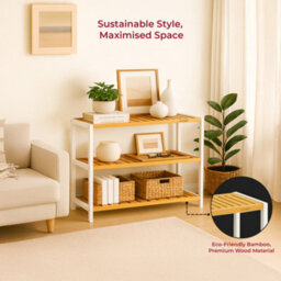 Innoteck 3 Tier Bamboo Shoe Rack White And Bamboo Holds 12 Pairs Freestanding 69.5W X 26D X 53H Cm - thumbnail 2