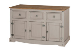 Mercers Furniture Corona Grey Painted Wax 3 Door 3 Drawer Sideboard Solid Wood Pine Mexican Wooden Dresser Display Cabinet - thumbnail 4