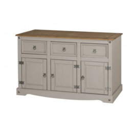 Mercers Furniture Corona Grey Painted Wax 3 Door 3 Drawer Sideboard Solid Wood Pine Mexican Wooden Dresser Display Cabinet