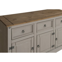 Mercers Furniture Corona Grey Painted Wax 3 Door 3 Drawer Sideboard Solid Wood Pine Mexican Wooden Dresser Display Cabinet - thumbnail 3
