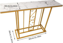 Xample Large Marble Effect Sintered Stone With Metal Frame Free Standing Console Table Hallway Entrance Furniture 120 Cm (White/gold) - thumbnail 4