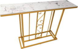 Xample Large Marble Effect Sintered Stone With Metal Frame Free Standing Console Table Hallway Entrance Furniture 120 Cm (White/gold) - thumbnail 3