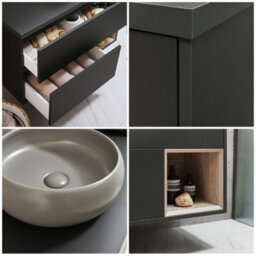 Homestylestore Black Grey 1000mm Wall Hung Bathroom Vanity Unit With Round Pebble Countertop Basin - thumbnail 2
