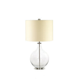Elegant Clear Pear Shaped Table Lamp With Cream Linen Shade
