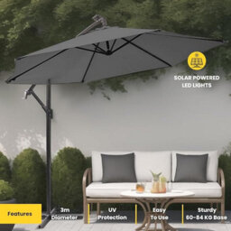 Nustone 3 Metre Round Cantilever Parasol, Patio Umbrella With Uv Protection And Solar Led Lights - thumbnail 2
