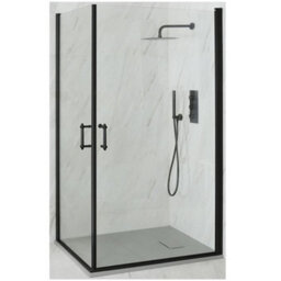 Homestylestore Black Corner Walk In Wet Room Hinged Double Door Shower Enclosure With Light Grey Slate Effect Tray 800 X 800mm - thumbnail 1