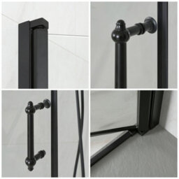 Homestylestore Black Corner Walk In Wet Room Hinged Double Door Shower Enclosure With Light Grey Slate Effect Tray 800 X 800mm - thumbnail 3