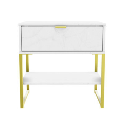 Tamworth Single 1 Drawer Bedside Cabinet In Marble (Ready Assembled) - image 1