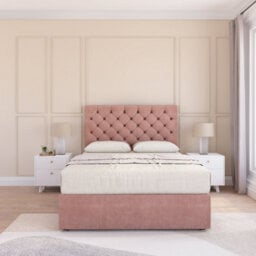 "Sloomy 5Ft Mayfair Divan Bed Base Pink Plush ,no Drawers & 26"" Struts Headboard - King" - thumbnail 2