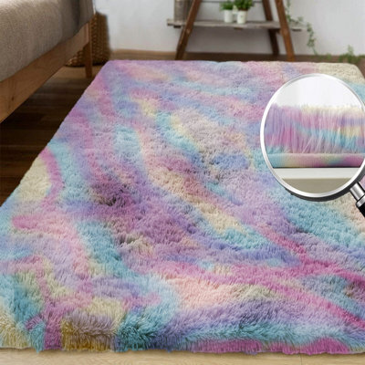 Ameha Rainbow Shaggy Fluffy Non Slip Rug Indoor/outdoor Area Carpet 120X170 Cm - image 1