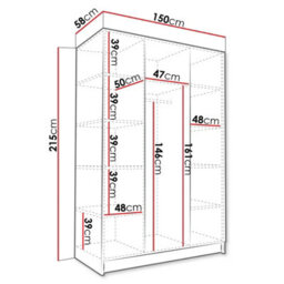 Calia Iii Sliding Wardrobe Contemporary Mirror Wood Finish Contoured Door Edge Internal Shelves Hanging Rail Cashmere Gold - thumbnail 4