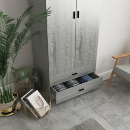 Urbn-Living Urbnliving 180Cm Tall Wooden 2 Door Wardrobe Grey Carcass And Ash Grey Drawers With 2 Drawers Bedroom Storage Hanging Bar Clothes - thumbnail 4