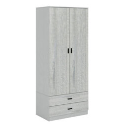 Urbn-Living Urbnliving 180Cm Tall Wooden 2 Door Wardrobe Grey Carcass And Ash Grey Drawers With 2 Drawers Bedroom Storage Hanging Bar Clothes - thumbnail 2